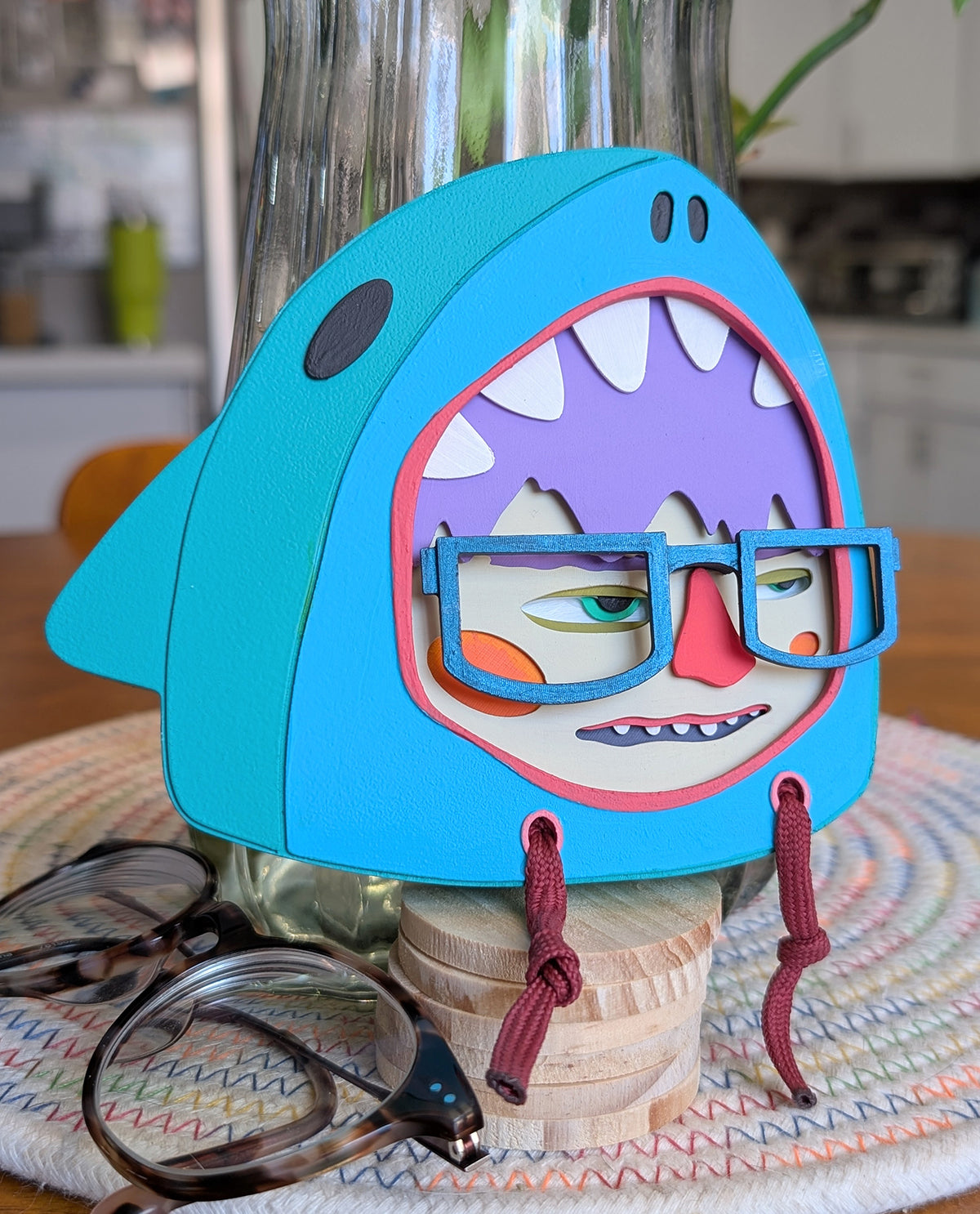 Handmade Teal Shark Hoodie Wall Sculpture
