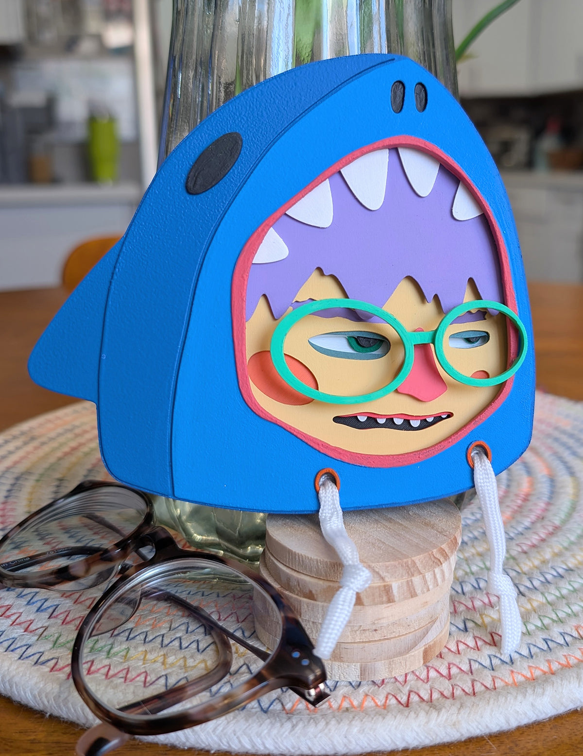 Handmade Dark Blue Shark Hoodie Wall Sculpture