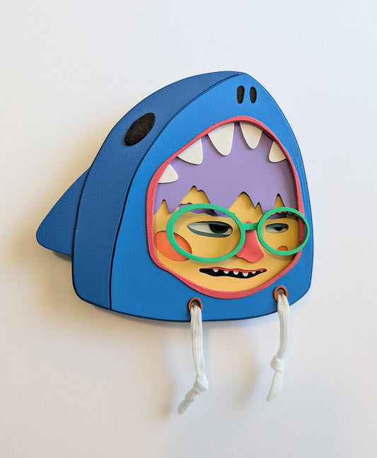 Handmade Dark Blue Shark Hoodie Wall Sculpture