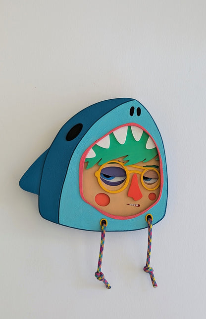 Teal shark hoodie frame used for a multi-layered character on a white background
