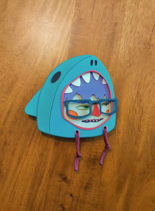 Handmade Teal Shark Hoodie Wall Sculpture