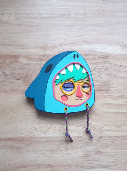 Video showing a variant of a character in a blue shark hoodie frame.