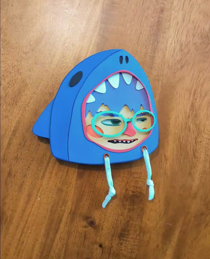 Handmade Dark Blue Shark Hoodie Wall Sculpture